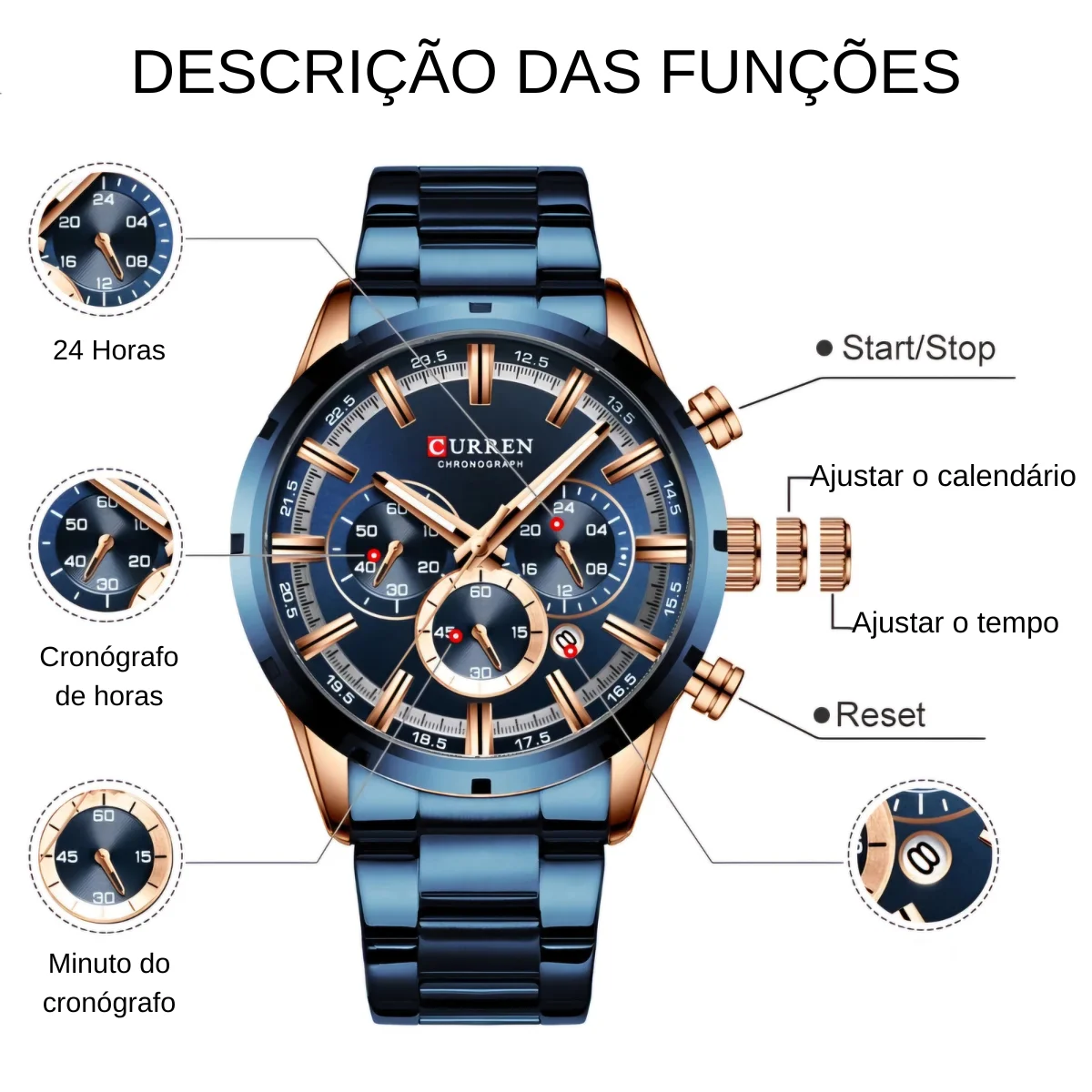 Relógio Curren Masculino Original Pulseira de Aço 0996